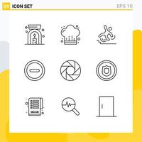 Modern Set of 9 Outlines and symbols such as multimedia camera crash ui basic Editable element Design Elements vector