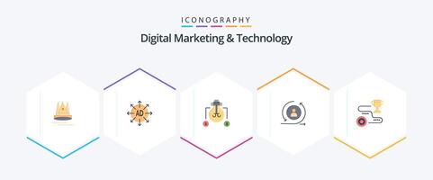 Digital Marketing And Technology 25 Flat icon pack including target digital bulb returning visiter returning vector