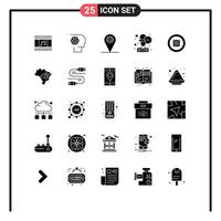 Pack of 25 Modern Solid Glyphs Signs and Symbols for Web Print Media such as boom box time personnel office gear Editable element Design Elements vector