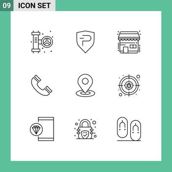Set of 9 element Outlines on Grid for map ui buy phone call Editable element Design Elements vector