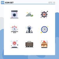 Pack of 9 creative Flat Colors of time schedule scene clock strategic Editable element Design Elements vector