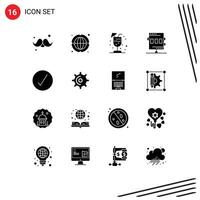 Solid Glyph Pack of 16 Universal Symbols of check game worldwide chronometer activities Editable element Design Elements vector