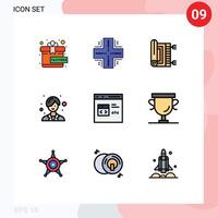 User Interface Pack of 9 Basic Filledline Flat Colors of browser woman carpet female namaz Editable element Design Elements vector