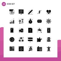 Set of 25 Modern UI Icons Symbols Signs for ship canoe valentine boat equipment Editable element Design Elements vector