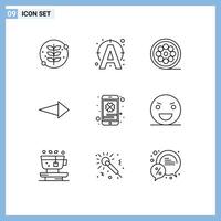 Set of 9 Modern UI Icons Symbols Signs for phone cell phone design next arrow Editable element Design Elements vector