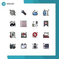 Set of 16 Commercial Flat Color Filled Lines pack for open key flash job employee Editable Creative element Design Elements vector