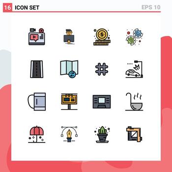 moderno conjunto de dieciséis plano color lleno líneas pictografía de firmar coche programador ajustes engranaje editable creativo elemento diseño elementos vector