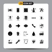 Mobile Interface Solid Glyph Set of 25 Pictograms of ribbon hospital drug hiv thermometer Editable element Design Elements vector