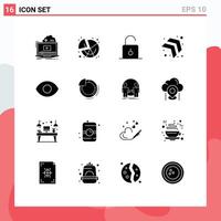 Universal Icon Symbols Group of 16 Modern Solid Glyphs of eye up graph arrow security Editable element Design Elements vector