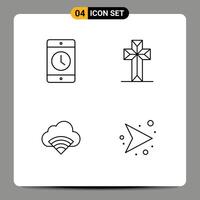 Set of 4 Commercial Filledline Flat Colors pack for cellphone cloud phone christian wifi Editable element Design Elements vector