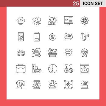 línea paquete de 25 universal símbolos de química desarrollo médico desarrollar codificación editable elemento diseño elementos vector