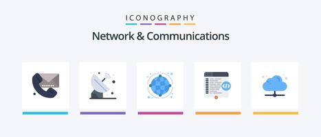 Network And Communications Flat 5 Icon Pack Including website code signal world network Creative Icons Design vector