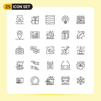 25 usuario interfaz línea paquete de moderno señales y símbolos de consejos ligero naturaleza enamorado olas editable elemento diseño elementos vector