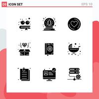 9 Solid Glyph concept for Websites Mobile and Apps spring flower cd book diamond Editable element Design Elements vector