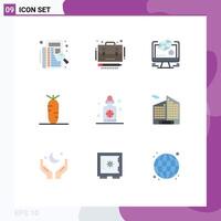 Pack of 9 Modern Flat Colors Signs and Symbols for Web Print Media such as treatment vegetables case food drawing Editable element Design Elements vector