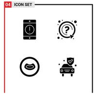 4 Universal Solid Glyph Signs Symbols of alert anatomy error mark mouth Editable element Design Elements vector