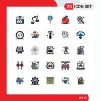 Modern Set of 25 Filled line Flat Colors Pictograph of coding protect pointer search bug Editable element Design Elements vector