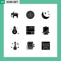 9 Universal Solid Glyph Signs Symbols of board reload night database light Editable element Design Elements vector