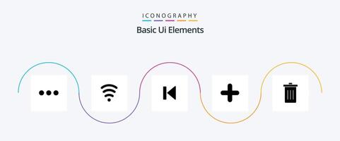 Basic Ui Elements Glyph 5 Icon Pack Including been sign beginning plus add vector