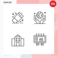 Line Pack of 4 Universal Symbols of draw building tool human hand office Editable element Design Elements vector