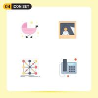 Modern Set of 4 Flat Icons Pictograph of baby data stroller image app Editable element Design Elements vector