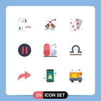 Universal Icon Symbols Group of 9 Modern Flat Colors of hospital pause heart multimedia casino Editable element Design Elements vector