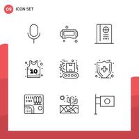 Pack of 9 Modern Outlines Signs and Symbols for Web Print Media such as product factory passport conveyor shirt Editable element Design Elements vector