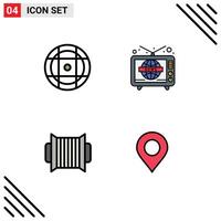 Editable element Line Pack of 4 Simple Filledline Flat Colors of ball instrument news world wide map Editable element Design Elements vector