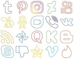 20 Elegant Colourful Outline Social Media Icons such as quora feed odnoklassniki and rss Clean and professional vector