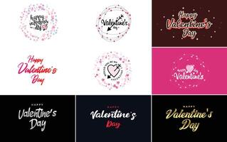 Happy Valentine's Day text hand lettering typography poster on red gradient background element illustration suitable for use in design of romantic quote postcards vector