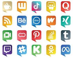Chat bubble style Icons of Top Social Media 20 pack such as imo behance and rss icons Versatile and professional vector