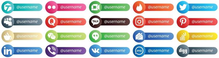 20 Elegant Follow me Social Network Platform Card Style Icons such as caffeine tweet meta and kakao talk icons Versatile and high quality vector