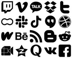 20 Unique Black Solid Icon Set such as dribbble mothers china and douyin icons Elegant and high resolution vector