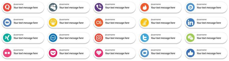 Follow me Social Network Platform Card Style icons with Custom Message Option 20 pack such as overflow question zoom stockoverflow and slideshare icons High resolution and fully customizable vector