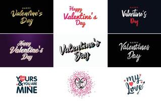 Happy Valentine's Day typography design with a heart shaped balloon and a gradient color scheme vector
