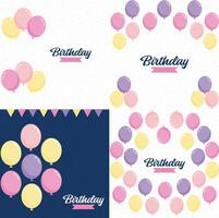 Happy Birthday in a playful bubbly font with a background of balloons and party streamers vector