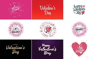 Happy Valentine's Day greeting background in papercut realistic style paper clouds flying realistic heart on string pink banner party invitation template calligraphy words text sign on copy space vector