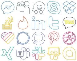 20 High resolution and customizable Colourful Outline Social Media Icons such as kakao talk twitter stockoverflow professional and tinder Creative and eye catching vector