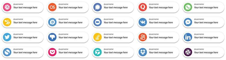 20 Follow Me Social Media Icons with Customizable Message such as fb messenger swarm vk and meeting icons Creative and professional vector