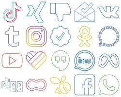 20 Stylish and elegant Colourful Outline Social Media Icons such as mesenger odnoklassniki inbox twitter verified badge and meta High resolution and versatile vector