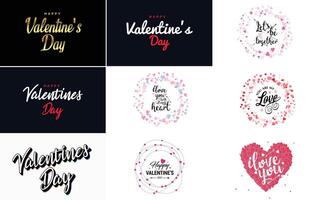 Happy Valentine's Day text hand lettering typography poster on red gradient background element illustration suitable for use in design of romantic quote postcards vector