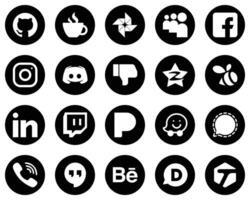 20 Creative White Social Media Icons on Black Background such as facebook text and discord icons Minimalist and customizable vector