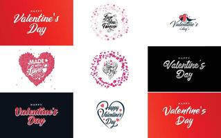 Happy Valentine's Day text hand lettering typography poster on red gradient background element illustration suitable for use in design of romantic quote postcards vector