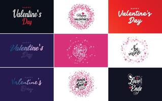 Happy Valentine's Day text hand lettering typography poster on red gradient background element illustration suitable for use in design of romantic quote postcards vector
