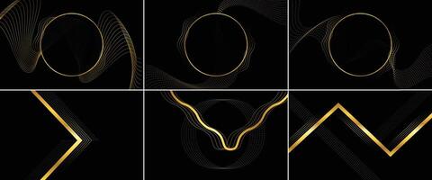 Abstract black circle shape with golden glowing frame and glitters element illustration geometric backdrop with golden glittering particles suitable for holiday banner design and minimalist decoration vector