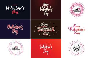 Happy Valentine's Day typography design with a heart shaped wreath and a watercolor texture vector