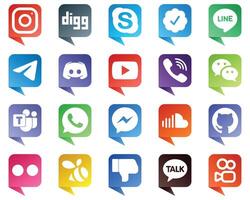 20 Chat bubble style Social Media Icons for Popular Brands such as viber youtube telegram and message icons Eye catching and editable vector