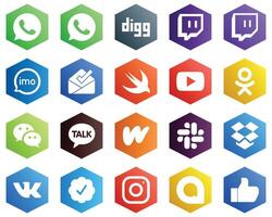 Hexagon Flat Color White Icon Pack such as slack wattpad swift kakao talk and wechat icons 25 Unique Icons vector