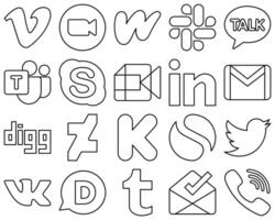 20 Innovative and unique Black Line Social Media Icons such as linkedin slack google meet and skype icons High definition and unique vector