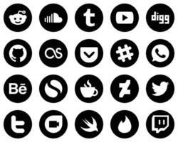 20 High Quality White Social Media Icons on Black Background such as caffeine github simple and whatsapp icons Customizable and unique vector